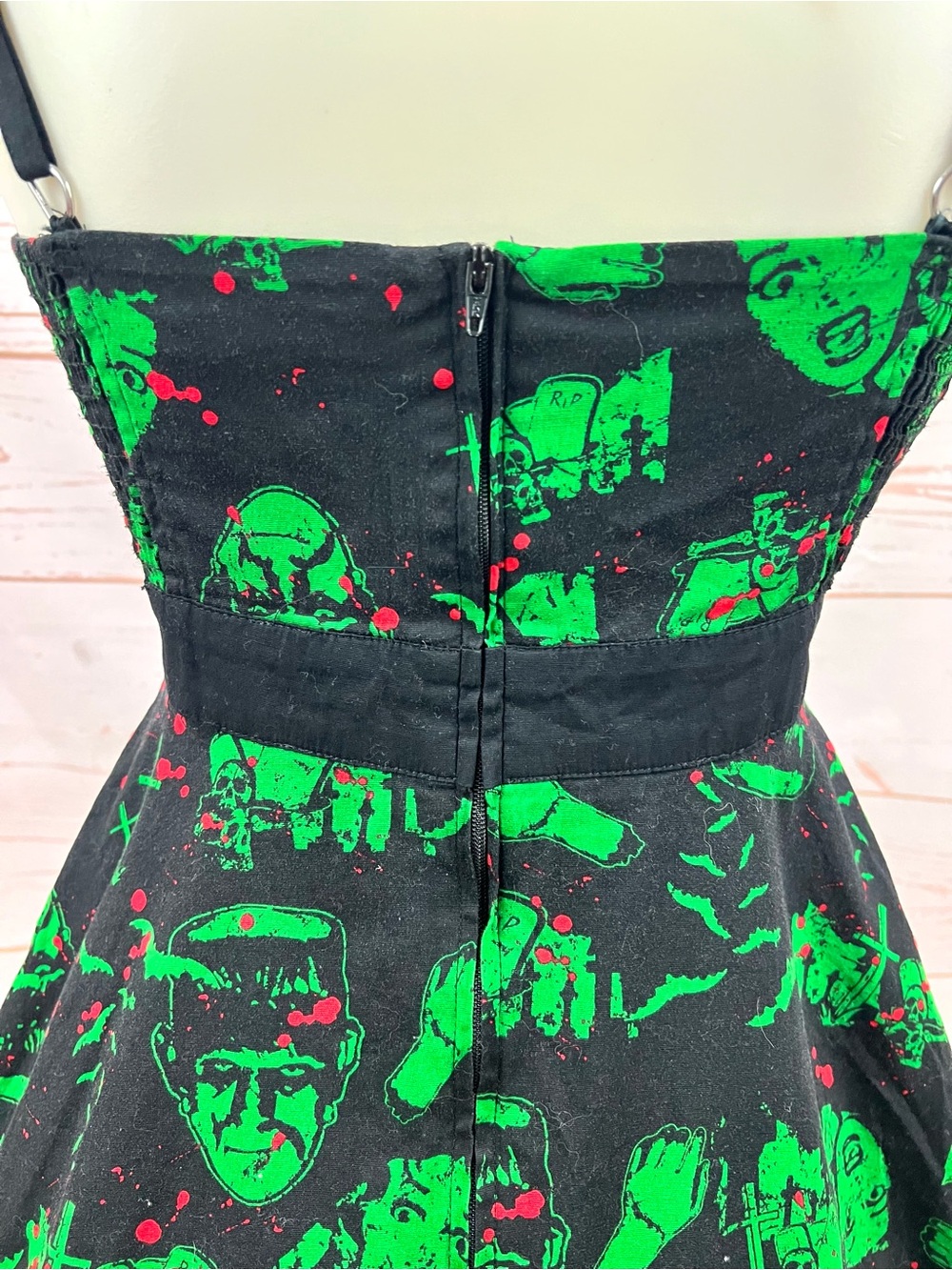 SOLD Hell Bunny Modcloth Frankenstein Goth Cemetary Sleeveless Retro Swing Dress - Picture 7 of 16